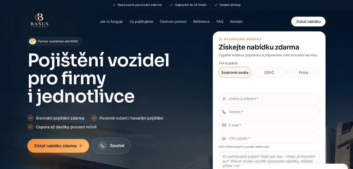 Web Bašus Pojištění, který jsem postavil